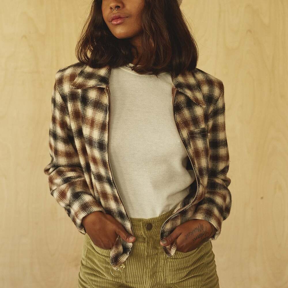 Lykke Wullf Forest Jacket Cream Plaid Brown Flannel Shacket SZ XS / S